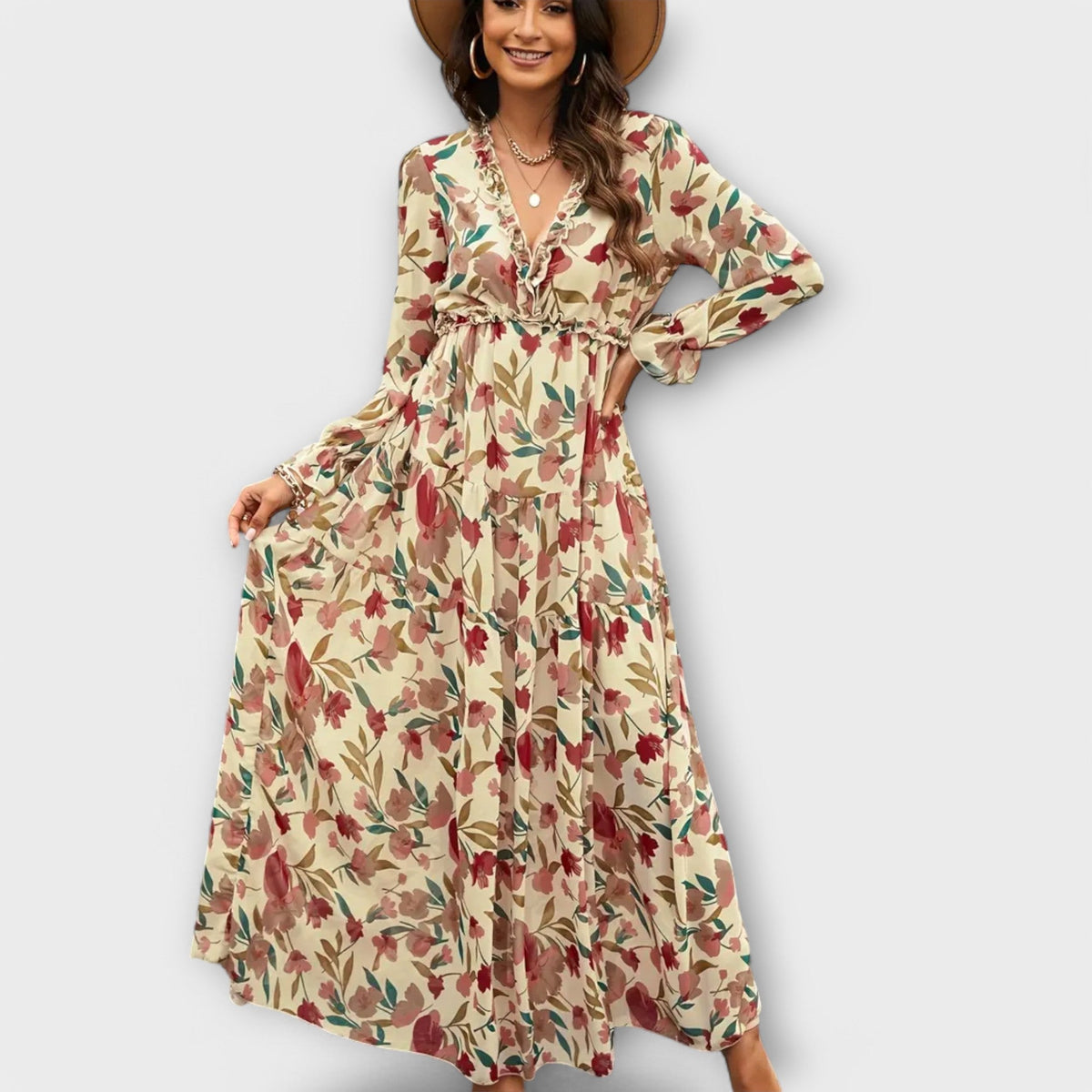 Aldona | Floral V-Neck Maxi Dress