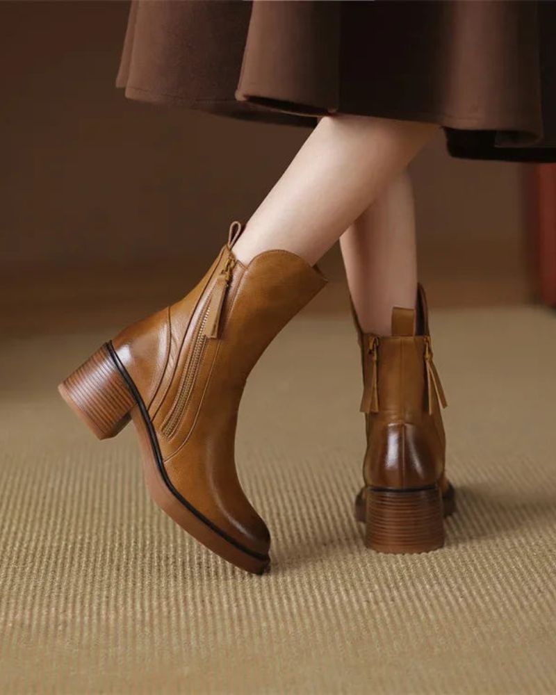Pernelle | Square Heel Leather Boots