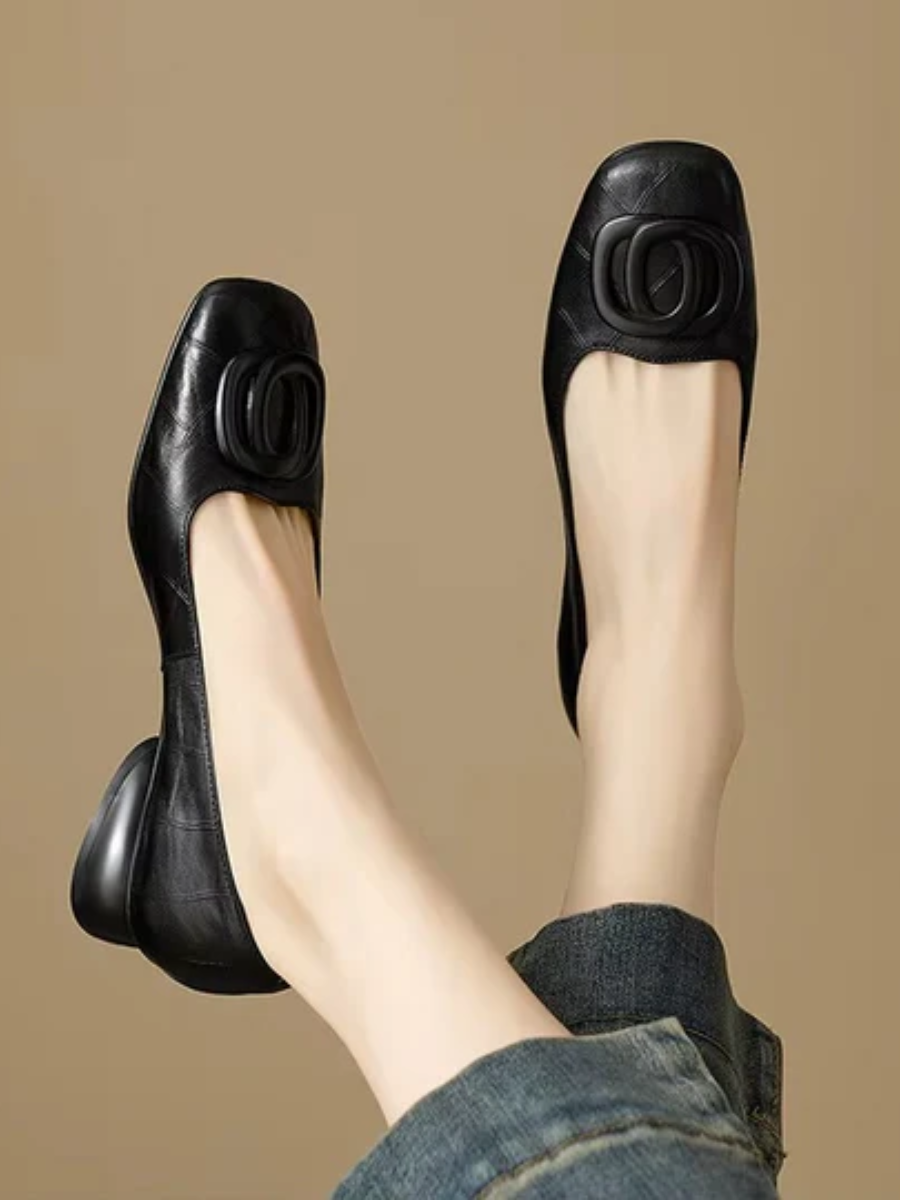 Margot | Square Toe Leather Flats