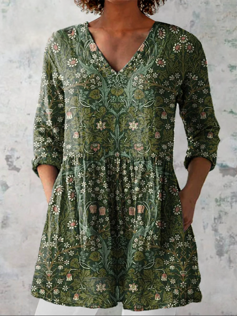 Kristina | Floral V-Neck Tunic Dress