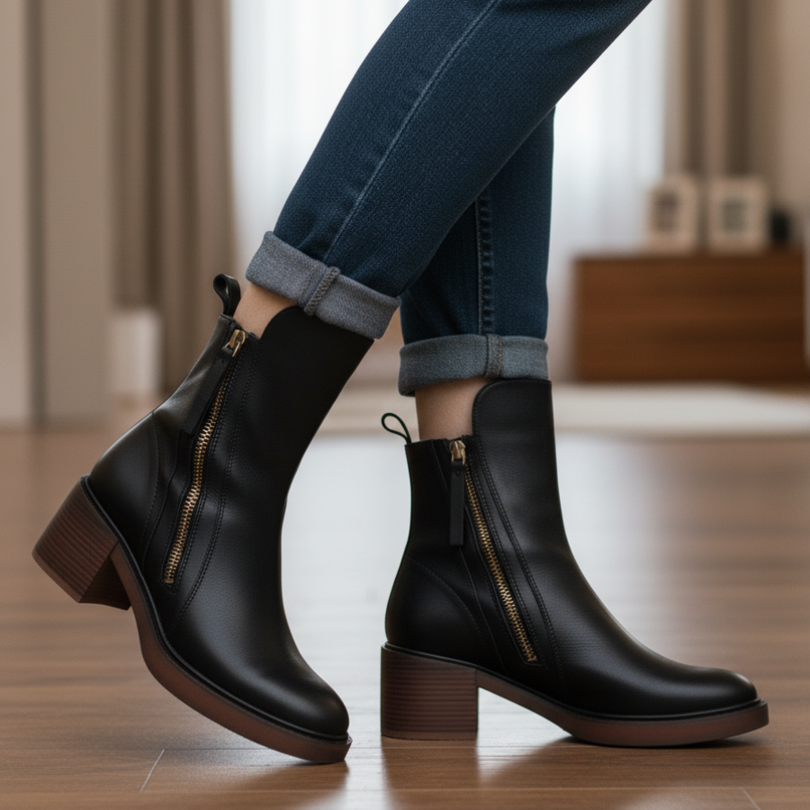Pernelle | Square Heel Leather Boots