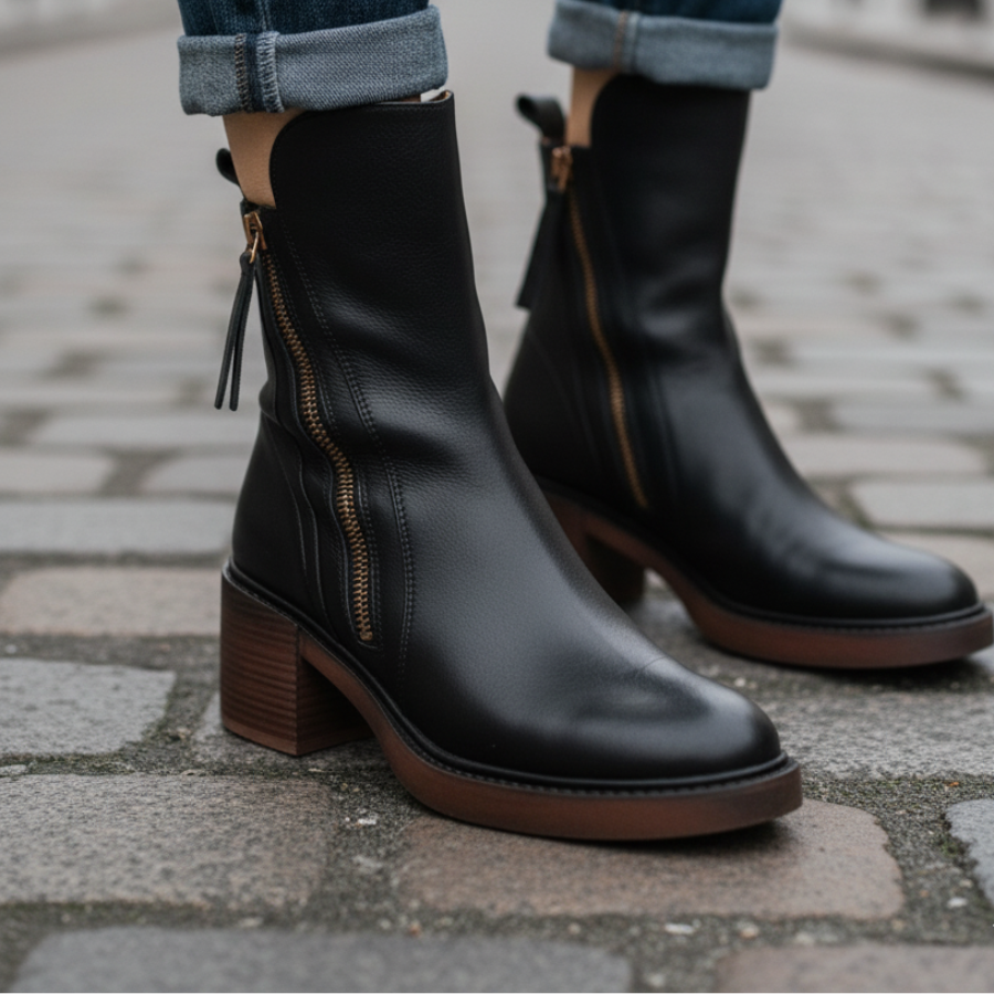Pernelle | Square Heel Leather Boots