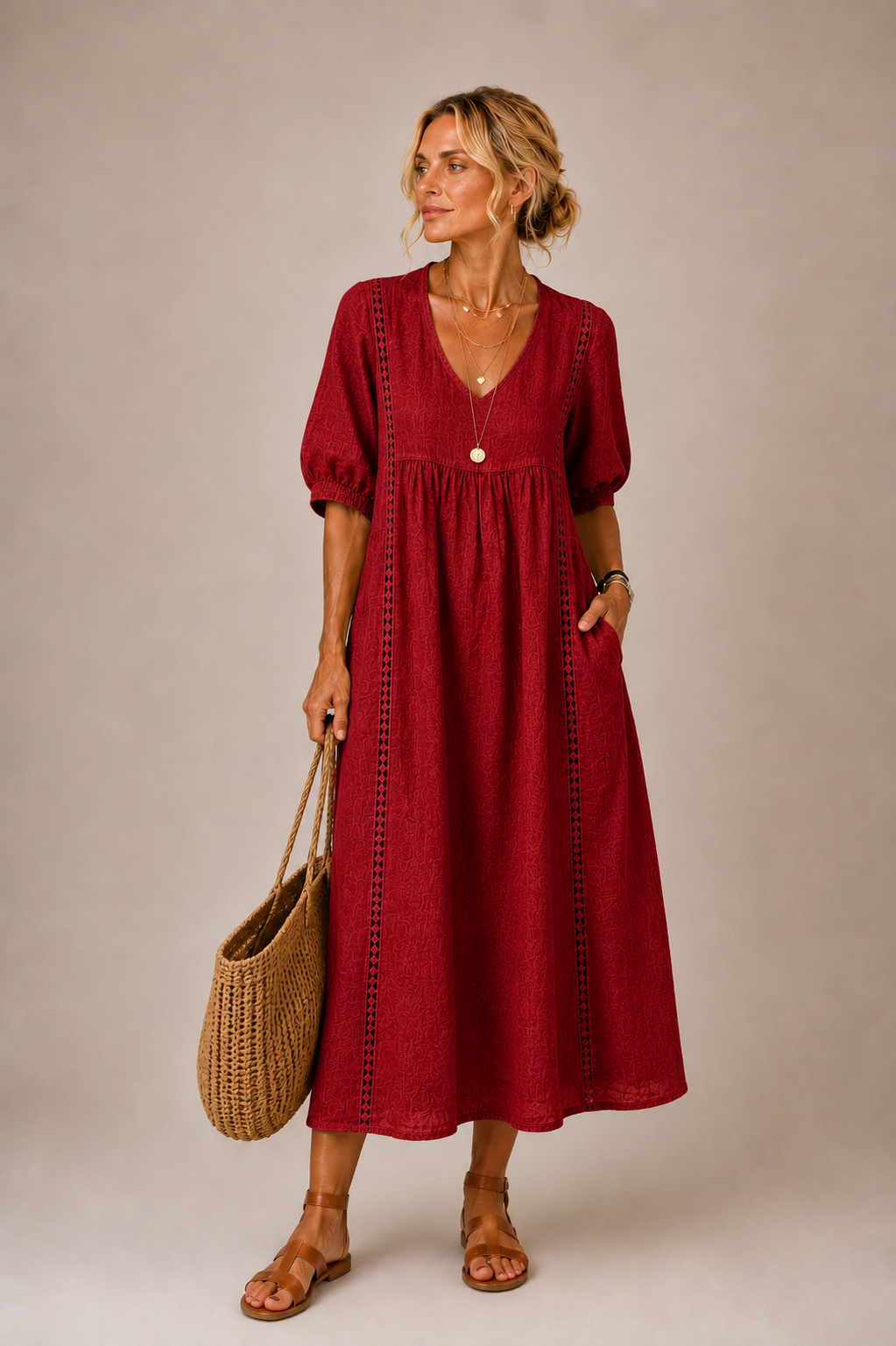 Colette | V-Neck Lace Midi Dress
