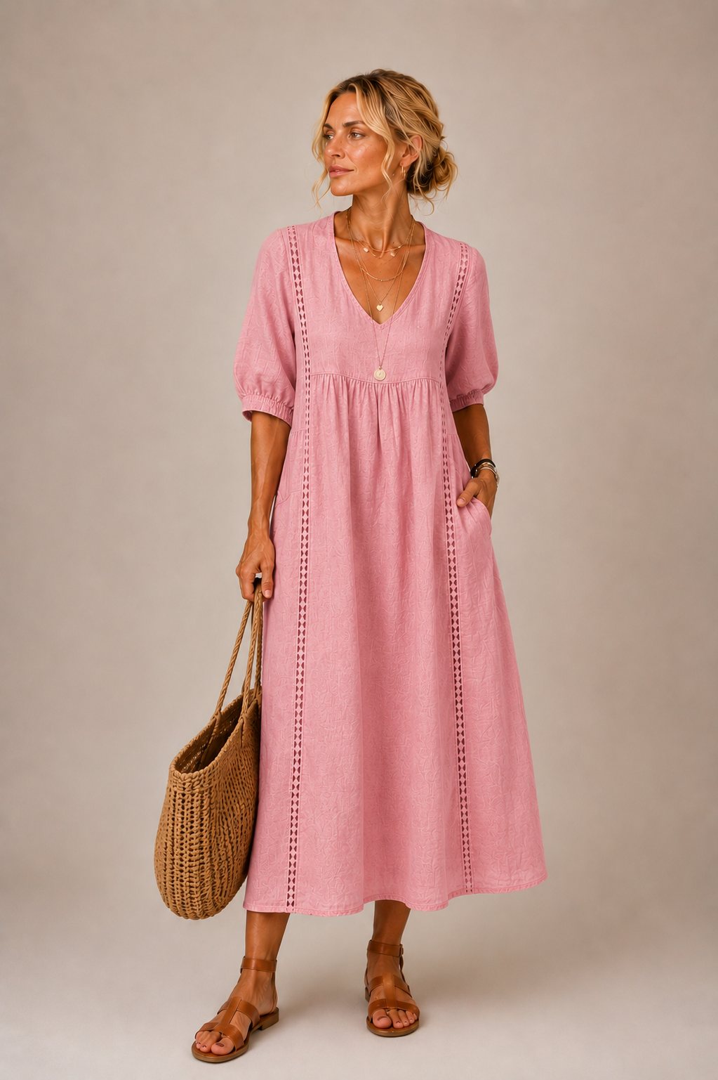 Colette | V-Neck Lace Midi Dress