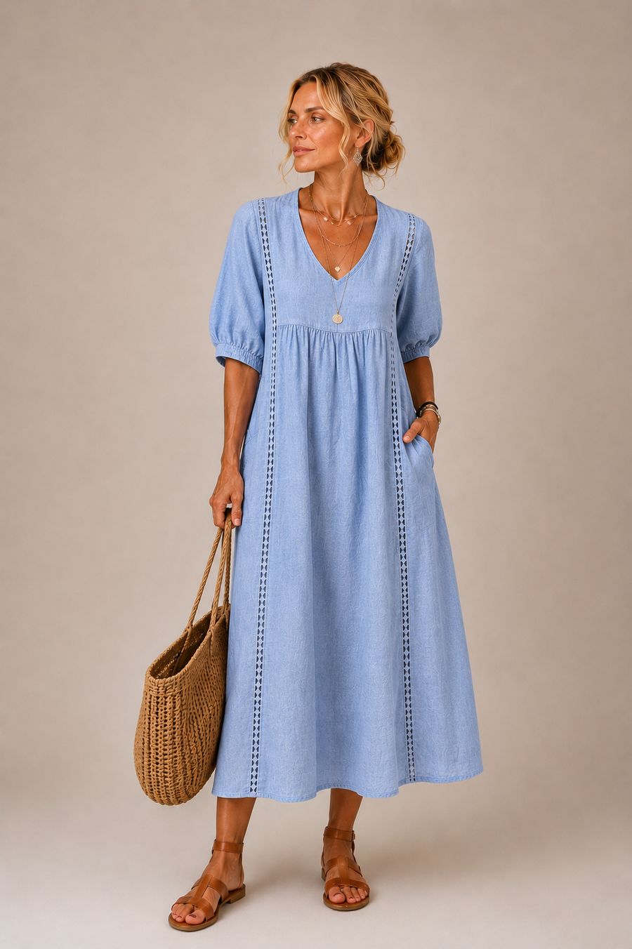 Colette | V-Neck Lace Midi Dress