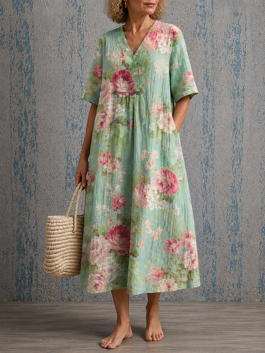Cynthia | Half Sleeve Floral Midi Dress