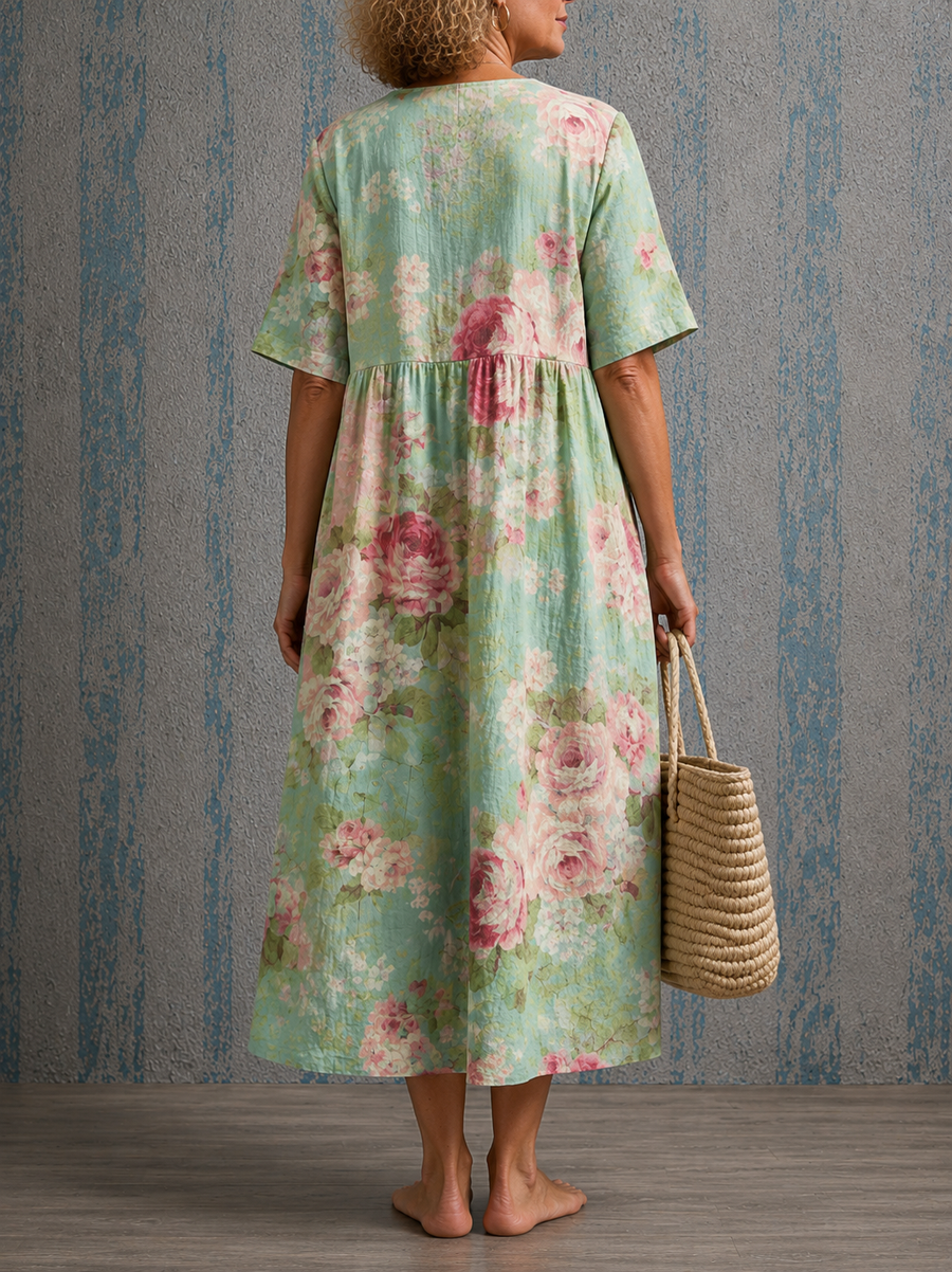 Cynthia | Half Sleeve Floral Midi Dress