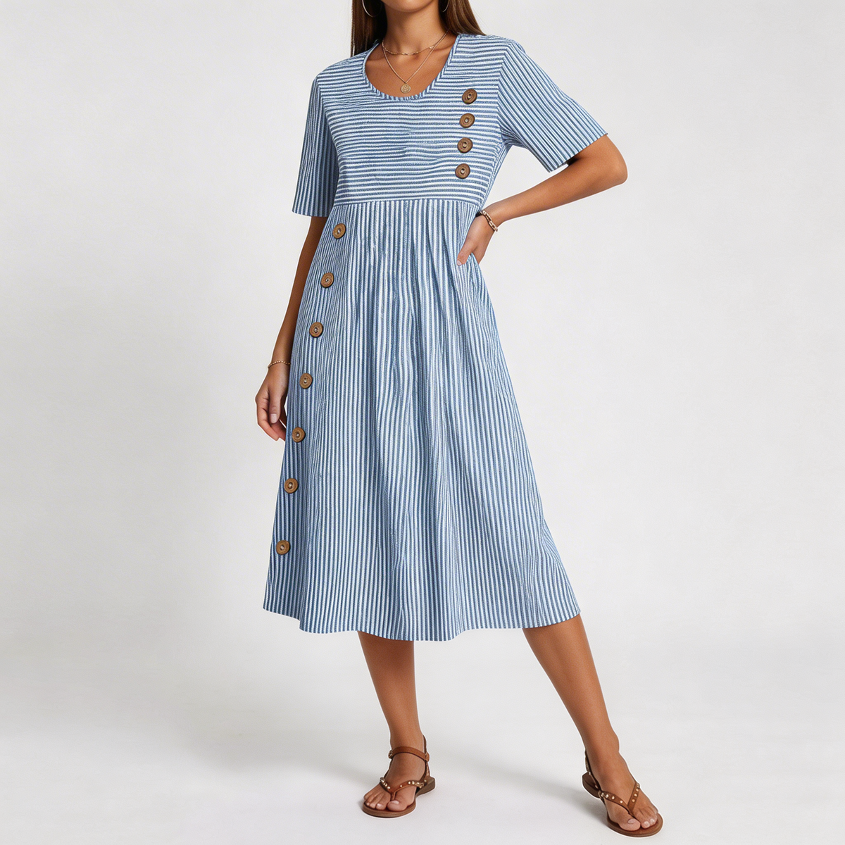 Thea | Pinstripe Midi Dress