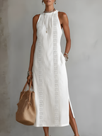 Jimena™ | Linen Midi Dress with Mandarin Collar